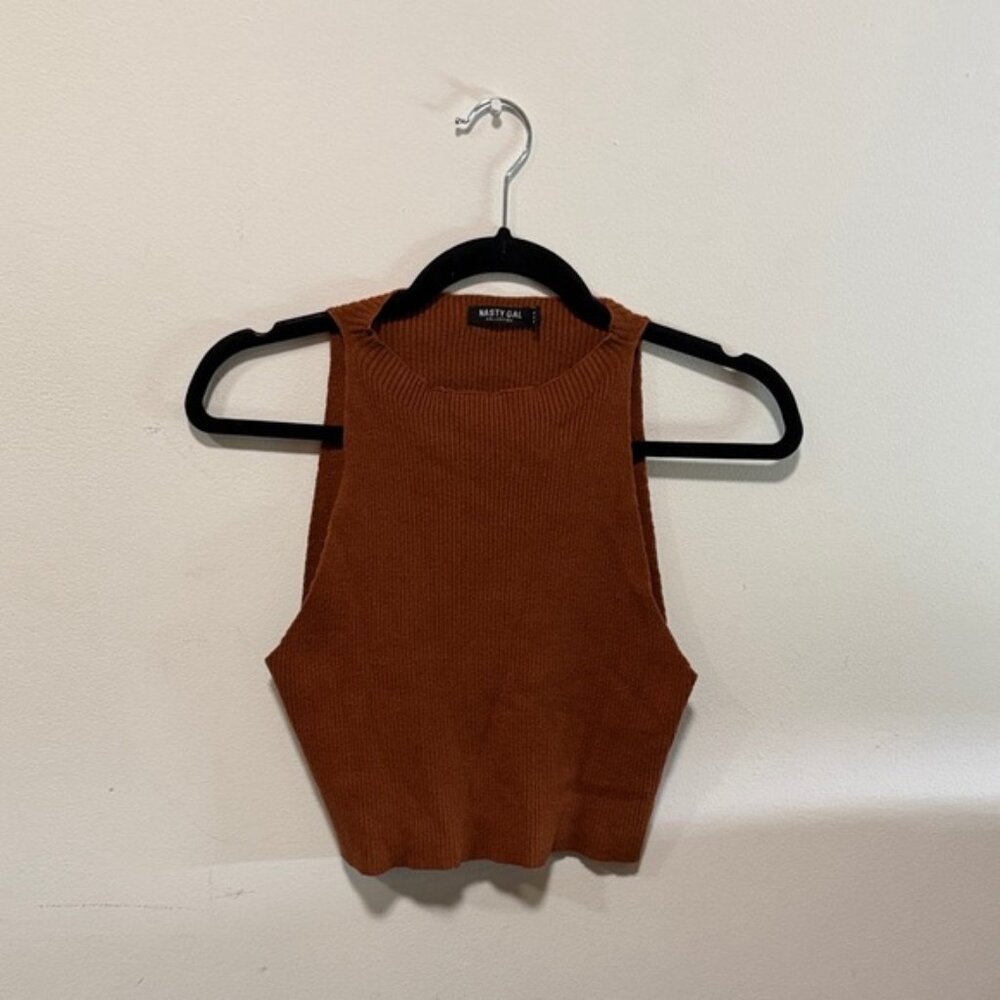 Nasty Gal Rust Ribbed Sleeveless Crop Tank